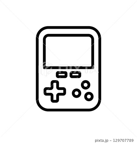 Handheld gaming console icon with screen and control buttons. Handheld gaming console icon with screen and control buttons. 129707789