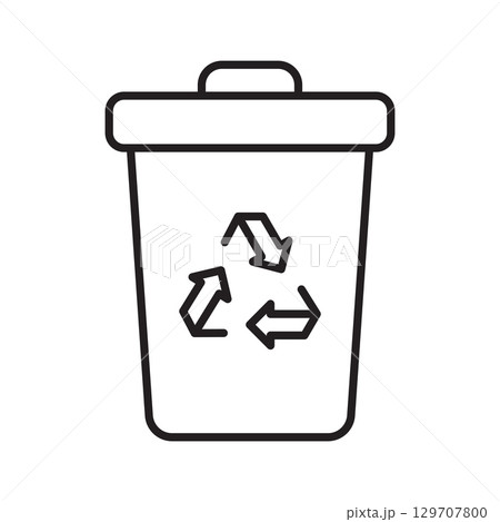 Trash can icon with recycling symbol. 129707800