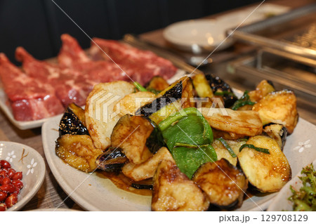 Stir-fried Potatoes, Eggplant, and Peppers. Chinese food 129708129