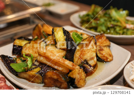 Stir-fried Potatoes, Eggplant, and Peppers. Chinese food Stir-fried Potatoes, Eggplant, and Peppers. Chinese food 129708141
