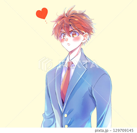 真面目な表情の男子学生　恋 129709145