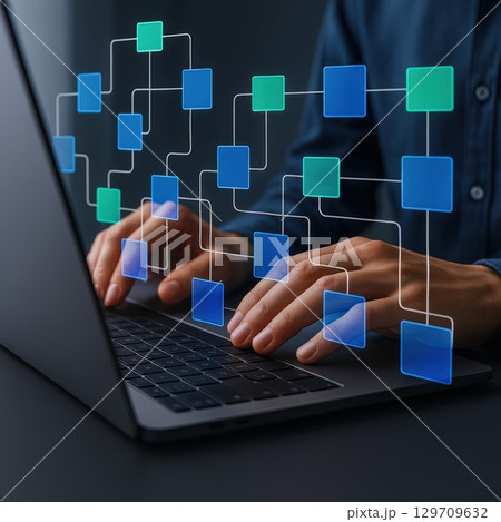 Digital Network and Data Flow Visualization Concept 129709632