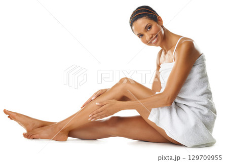 Legs, studio portrait and skincare woman for self care, body wellness and cosmetics marketing mockup. Aesthetic, dermatology and sexy woman or luxury model with hair removal advertising on mock up Legs, studio portrait and skincare woman for self care, body wellness and cosmetics marketing mockup. Aesthetic, dermatology and sexy woman or luxury model with hair removal advertising on mock up 129709955