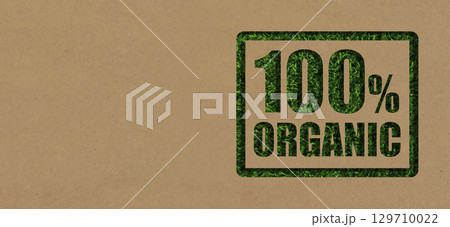 Organic farming, food and sustainability for a sign, eco friendly lifestyle for earth or green environment. Plants, health or sustainable development on label for agriculture logo with free space 129710022
