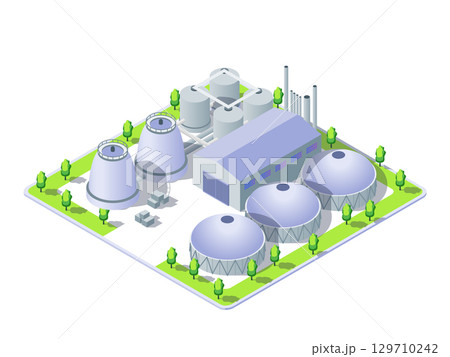 Cartoon Color Bioenergy Plant Object Industrial Energy Building Concept 3d Isometric View Isolated on a White. Vector illustration Cartoon Color Bioenergy Plant Object Industrial Energy Building Concept 3d Isometric View Isolated on a White. Vector illustration 129710242