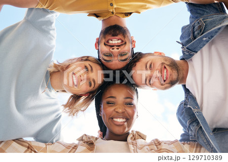 Support, teamwork or happy students with goals, educational community or hope for future success. Portrait, diversity or faces of friends in university or college with scholarships, mission or vision Support, teamwork or happy students with goals, educational community or hope for future success. Portrait, diversity or faces of friends in university or college with scholarships, mission or vision 129710389