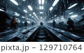 Fluid metallic waves of light cascading down, signifying the flow of creative ideas in business development. 129710764