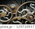 old cogs in vintage machinery - industrial closeup, abstract industry background, 129710937