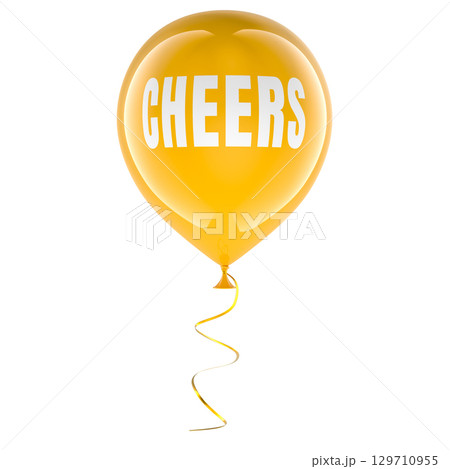 Cheers, yellow balloon with text. 3D rendering Cheers, yellow balloon with text. 3D rendering 129710955