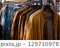 second hand leather jackets on vintage clothing flea market , 129710978