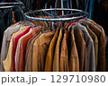second hand leather jackets on vintage clothing flea market , 129710980