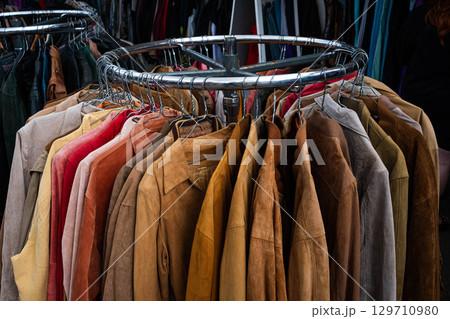 second hand leather jackets on vintage clothing flea market , second hand leather jackets on vintage clothing flea market , 129710980