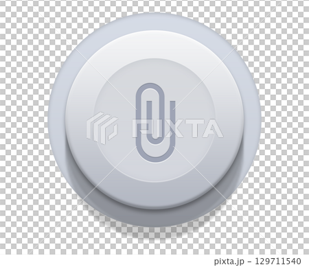 Paper clip icon on grey button on transparent background Paper clip icon on grey button on transparent background 129711540