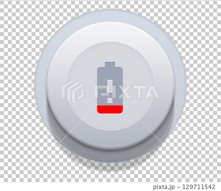 Battery low energy icon on grey button on transparent background Battery low energy icon on grey button on transparent background 129711542
