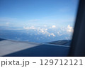 Serene Aerial View of Fluffy Clouds from Airplane Window Focus on Background 129712121