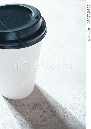 Coffee cup on the table, minimalistic design, disposable tableware, daylight, Coffee cup on the table, minimalistic design, disposable tableware, daylight, 129712497