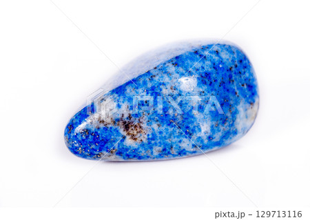Macro mineral stone blue lapis lazuli (afghanistan) on white background 129713116