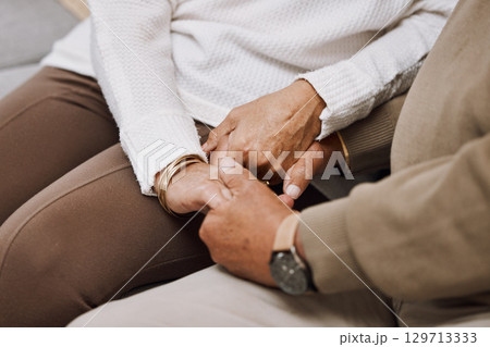 Support, trust and holding hands, senior couple in therapy or marriage counselling session. Love, care and understanding between elderly man and woman together in hope, empathy and help in retirement Support, trust and holding hands, senior couple in therapy or marriage counselling session. Love, care and understanding between elderly man and woman together in hope, empathy and help in retirement 129713333
