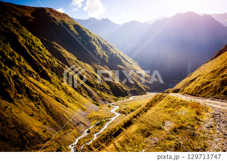 Captivating scene of the main Caucasus ridge. 129713747
