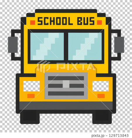 School bus pixel art style, isolated on transparent background, back to school 129713843