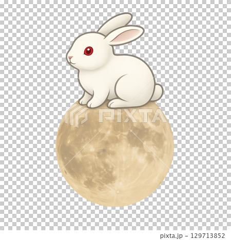 Mid autumn festival theme with rabbit sitting on moon, isolated on transparent 129713852