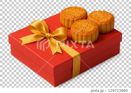 Mid autumn festival gift box with mooncakes, isolated and transparent 129713860
