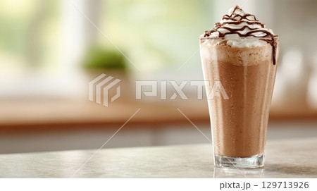 Savor exquisite blend of rich chocolate and icy refreshment in every sip. This visually stunning frappe, topped with luscious whipped cream and a decadent chocolate drizzle, promises moment of pure Savor exquisite blend of rich chocolate and icy refreshment in every sip. This visually stunning frappe, topped with luscious whipped cream and a decadent chocolate drizzle, promises moment of pure 129713926