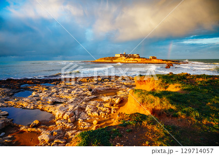 reathtaking sea with dark clouds. Coast of Sicily. 129714057