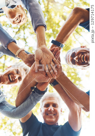 Senior hands, together and support with solidarity outdoor and group diversity with team building in nature. Trust, respect and mission with mature community, hand stack low angle and collaboration. Senior hands, together and support with solidarity outdoor and group diversity with team building in nature. Trust, respect and mission with mature community, hand stack low angle and collaboration. 129714175