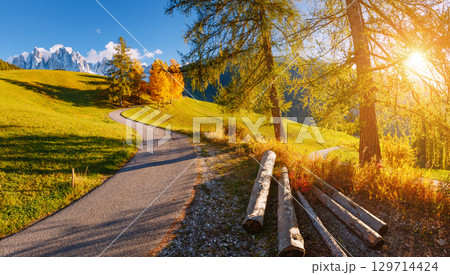Magic image of alpine hills in Santa Magdalena village. Magic image of alpine hills in Santa Magdalena village. 129714424