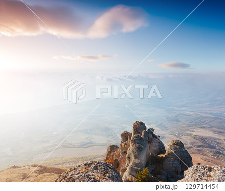Picture of a scenic valley in morning light. Location Crimean peninsula. 129714454