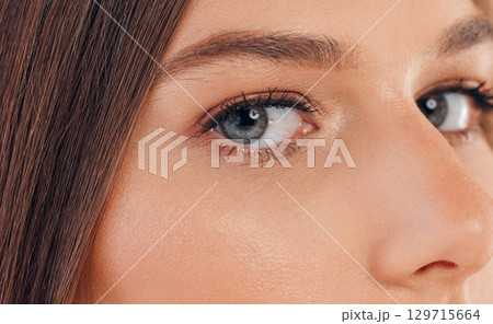Woman, face or skincare glow and blue eyes for vision, cybersecurity innovation for retina scan ideas for future ai. Zoom, portrait or texture for model eyebrows, eyelashes or facial makeup cosmetics Woman, face or skincare glow and blue eyes for vision, cybersecurity innovation for retina scan ideas for future ai. Zoom, portrait or texture for model eyebrows, eyelashes or facial makeup cosmetics 129715664