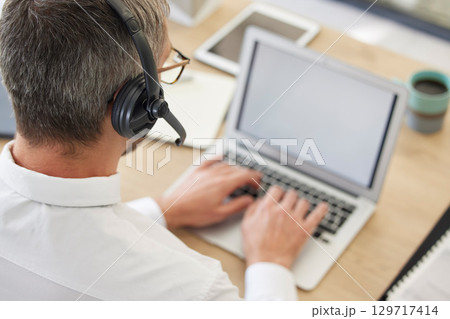 Call center, laptop screen and businessman with consulting strategy, information technology support and website e commerce management. Telemarketing, telecom and business man typing on technology app Call center, laptop screen and businessman with consulting strategy, information technology support and website e commerce management. Telemarketing, telecom and business man typing on technology app 129717414