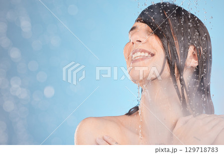 Shower, water and woman cleaning face for daily bathroom routine, body care grooming or hair care mock up. Spa wellness mockup, facial skincare hygiene or model girl washing with body steam treatment Shower, water and woman cleaning face for daily bathroom routine, body care grooming or hair care mock up. Spa wellness mockup, facial skincare hygiene or model girl washing with body steam treatment 129718783