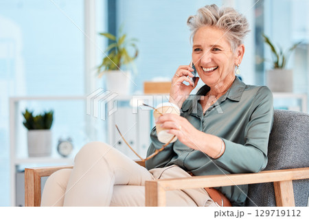Woman, relax or senior manager on a phone call talking, communication or networking for a development project. Smile, ceo or old woman in conversation, discussion or speaking of success or our vision Woman, relax or senior manager on a phone call talking, communication or networking for a development project. Smile, ceo or old woman in conversation, discussion or speaking of success or our vision 129719112