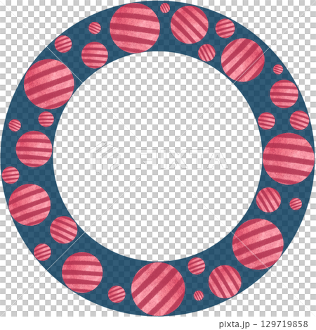 Red striped balls on a dark blue background. Watercolor circular frame isolated on white. Playful, clean layout perfect for cards, invitations, pet-themed designs, creative compositions, copy space Red striped balls on a dark blue background. Watercolor circular frame isolated on white. Playful, clean layout perfect for cards, invitations, pet-themed designs, creative compositions, copy space 129719858
