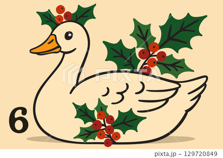 Six geese a-laying. The twelve days of Christmas. English Christmas carol. Sixth day Six geese a-laying. The twelve days of Christmas. English Christmas carol. Sixth day 129720849