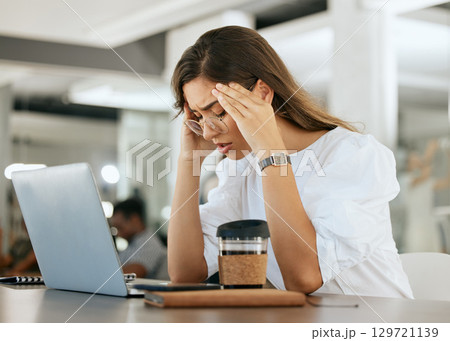 Freelance woman, burnout headache and head pain from work stress, overtime and mental health fatigue problem. Remote worker, tired and unwell while suffering from bad migraine, anxiety and exhaustion Freelance woman, burnout headache and head pain from work stress, overtime and mental health fatigue problem. Remote worker, tired and unwell while suffering from bad migraine, anxiety and exhaustion 129721139