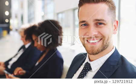 Businessman, portrait and meeting with team for business stratergy collaboration, interracial teamwork and collaboration in office. Diversity, happy man face and smile for corporate goal motivation Businessman, portrait and meeting with team for business stratergy collaboration, interracial teamwork and collaboration in office. Diversity, happy man face and smile for corporate goal motivation 129721912