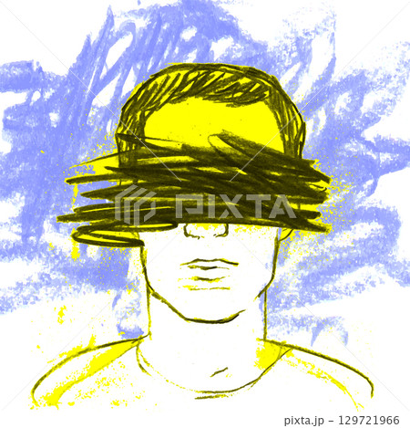 Abstract Illustration of Mental Health Struggles. Obscured Face with Scribbled Eyes 129721966
