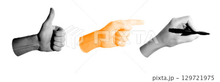 Set of halftone images of hands. Pop art retro style illustration 129721975