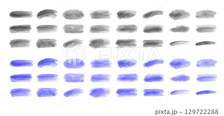 Gradient watercolor brush set in black and white and blue colors, collection of traced vector with brushes in different shapes 129722288