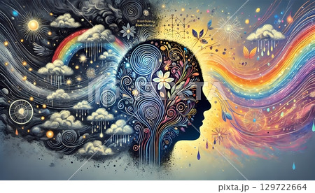 潜在意識が書き換わった様子を描いたイラスト　心理学系コンテンツ 129722664