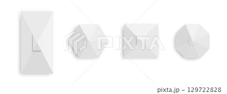 White tents top view. Gazebo umbrellas in square, hexagon and octagon shapes. Event or beach sunshades. Market canopy mockups isolated on white background. Vector realistic illustration White tents top view. Gazebo umbrellas in square, hexagon and octagon shapes. Event or beach sunshades. Market canopy mockups isolated on white background. Vector realistic illustration 129722828