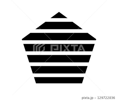 Black striped geometric pentagon shape isolated on white background. Streaked five sided polygon figure. Simple design element. Vector graphic illustration 129722836