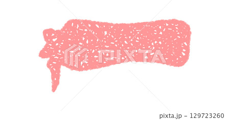 Wavy crayon scribble speech bubble appears in a soft rectangle patch. Organic label design with rough sketch style, playful tone, and textured border for versatile graphic use. 129723260