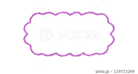 Groovy crayon hand drawn wavy rectangle border with scallop shape. Retro outline and y2k graphic frame in purple, playful background element and chalk style with fun edge. 129723269