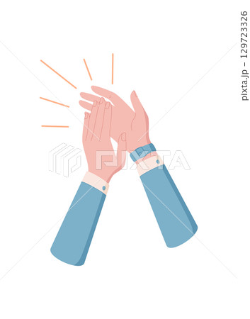 Flat cartoon graphic style hands clapping in applause. Cheerful gesture symbol of recognition and celebration. Symbolizes joy, success, and human connection with creative social value. Flat cartoon graphic style hands clapping in applause. Cheerful gesture symbol of recognition and celebration. Symbolizes joy, success, and human connection with creative social value. 129723326
