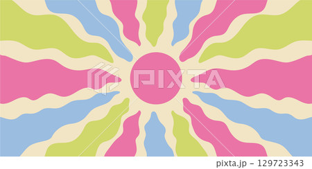 Groovy retro sun burst wave background with a bold burst of color. sun in horizontal format shines with sunshine rays and y2k burst style. Vibrant sun theme for modern creative visuals. Groovy retro sun burst wave background with a bold burst of color. sun in horizontal format shines with sunshine rays and y2k burst style. Vibrant sun theme for modern creative visuals. 129723343