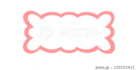 Groovy retro rectangle frame with wavy scallop border and playful outline in pink. Abstract y2k background and trendy line art shape for modern graphic use in stylish creative projects. 129723411